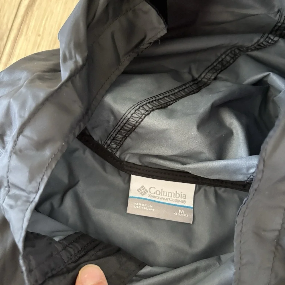 Columbia Jacket Kids Medium M Black Windbreaker Hooded Pockets Lightweight